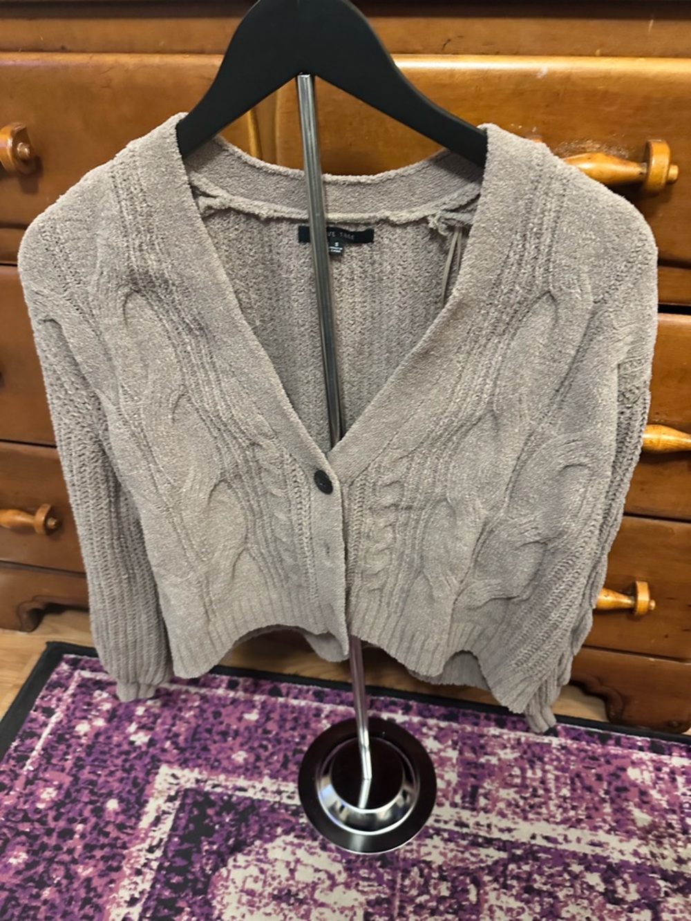 Love Tree Taupe Cable Knit V-Neck Button Cardigan